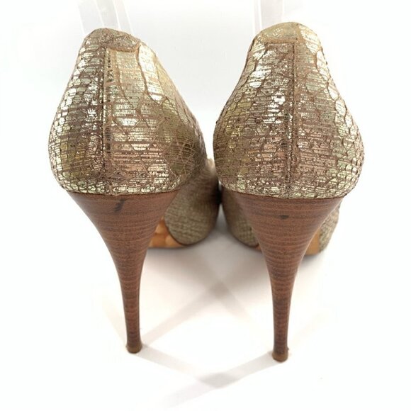 Giuseppe Zanotti heels 40 gold Italian leather snakeskin embossed platforms - Picture 4 of 15